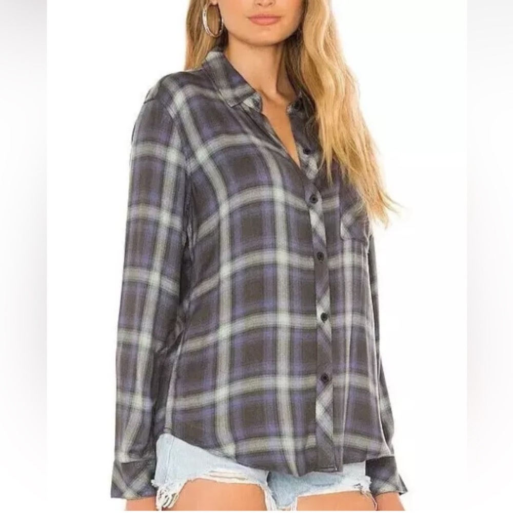 Rails Long Sleeve Plaid Flannel Hunter Mint Ash Blue Large